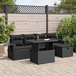 vidaXL Salon de jardin 6 pcs avec coussins noir résine tressée 