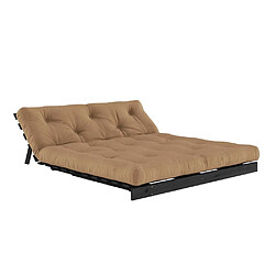 Acheter Inside 75 Canapé convertible futon ROOTS pin laqué noir matelas 160 x 200 cm coloris moka