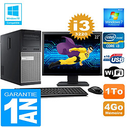 PC Tour DELL 7010 Core I3-3220 Ram 4Go Disque 1 To Wifi W7 Ecran 22" - Occasion