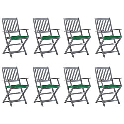 vidaXL Chaises pliables d'extérieur lot de 8 et coussins Bois d'acacia