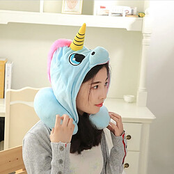 Universal 30cm Mignonne licorne en peluche Animaux en forme de U Portant un turban Voyage Dormir Oreiller Poupée en peluche Cadeau pour les enfants Fille Noël | Oreiller de luxe (bleu)