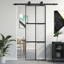 vidaXL Porte coulissante noir 76x205 cm verre trempé aluminium