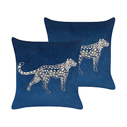 Beliani Lot de 2 coussins MARULA Velours 45 x 45 cm Animal Bleu marine