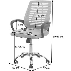 Decoshop26 Chaise de bureau sur roulette dossier ergonomique revêtement en maille tissu/textile gris BUR04125