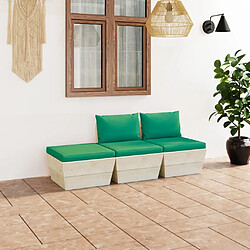 vidaXL Salon de jardin palette 3 pcs avec coussins bois d'épicéa