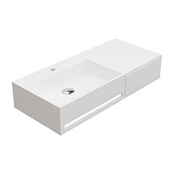 Avis Vente-Unique Plan vasque suspendu en solid surface avec porte serviettes - Blanc - L90 x l40 x H17 cm - GANDAKI