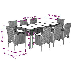 vidaXL Ensemble à manger de jardin et coussins 9 pcs noir rotin acacia pas cher