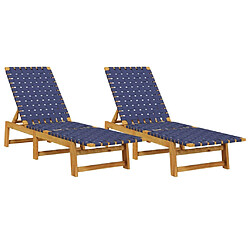 vidaXL Chaises longues lot de 2 bleu bois d'acacia solide et tissu