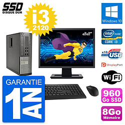 PC Dell OptiPlex 990 SFF Ecran 22" i3-2120 RAM 8Go SSD 960Go Windows 10 Wifi - Occasion