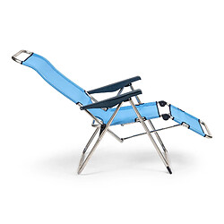 Transat Réglable pour Jardin ou Plage Relax Solenny 5 Positions 75x63x114 cm Chaise Longue Dossier Anatomique Bleu pas cher