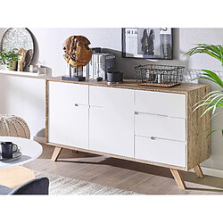 Beliani Commode blanche / effet bois clair 3 tiroirs FORESTER