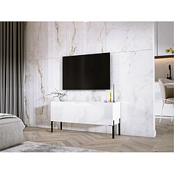 3XELIVING Meuble TV en couleur Blanc mat / Blanc brillant avec pieds droits en noir, D: l : 100 cm, H : 52 cm, P : 32 cm