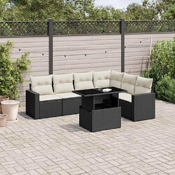 vidaXL Salon de jardin 7 pcs avec coussins noir résine tressée