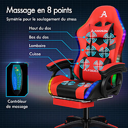 ALFORDSON Chaise Gaming Chaise de Bureau LED et Massant 8 Points Rouge et Noir pas cher