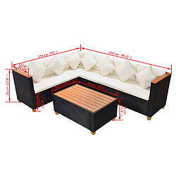 vidaXL Salon de jardin 4 pcs avec coussins Résine tressée Noir pas cher