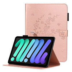 Etui en PU motif fleur de prunier or rose pour votre iPad mini (2021)