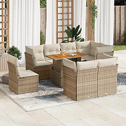 vidaXL Salon de jardin avec coussins 9 pcs beige résine tressée