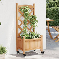 Maison Chic Jardinière,Bac à fleurs avec treillis - pot de fleur et roues marron bois massif de sapin -GKD80559