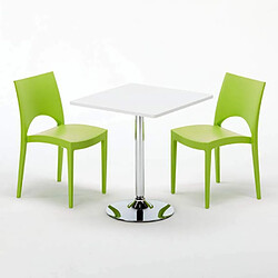 Avis Grand Soleil Table Carrèe Blanc + 2 Chaises Colorées