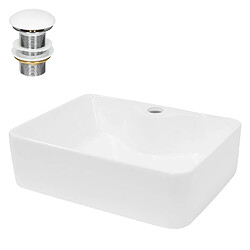 Ecd Germany Vasque céramique blanc carré avec garniture vidage salle de bain 480x380x140 mm