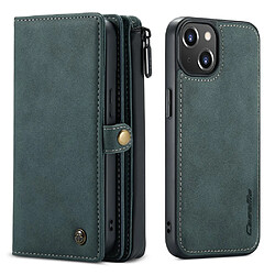 Caseme Etui en PU + TPU Surface mate multi-fentes amovible 2 en 1 vert pour votre Apple iPhone 13 6.1 pouces