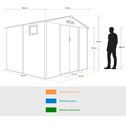 Acheter Abri de Jardin en Métal Gardiun Surrey 7,06 m2 Extérieur 277x255x219 cm en Acier avec Fenêtre Latérale et Effect Bois Grainé