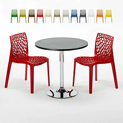 Grand Soleil Table Ronde Noir et 2 Chaises Colorées P