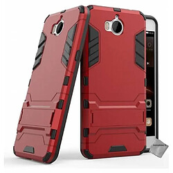 Htdmobiles Coque rigide anti choc pour Huawei Y5 et Y6 (2017) + verre trempe - ROUGE