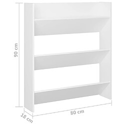 vidaXL Armoire à chaussures murale blanc 80x18x90 cm bois d'ingénierie pas cher