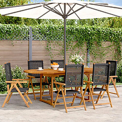 vidaXL Ensemble à manger de jardin 7 pcs noir rotin et bois massif