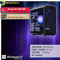 Sedatech Workstation Compact ATX • AMD Ryzen 5 7600X • RX 7900 GRE • 32Go DDR5 • 2To SSD M.2 • Windows 11