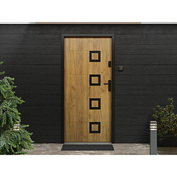 Vente-Unique Porte d'entrée en acier avec inox L207 x L100 cm effet chêne - poussant gauche - TIFANA