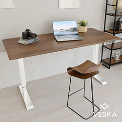 Blumie Bureau assis debout électrique 140*70 cm - Plateau Bois foncé / Pieds Blanc