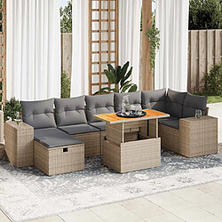 vidaXL Salon de jardin avec coussins 5 pcs beige résine tressée acacia