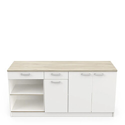 Dansmamaison Meuble bas de cuisine 180 cm Blanc/Chêne - MATBA