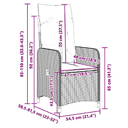 vidaXL Chaises inclinables de jardin lot de 2 et coussins beige rotin pas cher