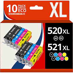 123CONSOMMABLES - PGI-520 CLI-521 - Cartouches d'encre compatibles pour Canon Pixma IP3600 IP4600 IP4600X IP4700 MP540 MP550 MP560 MP620 MP630 MP640 MP640R MP980 MP990 MX860 MX870 (Lot de 10)