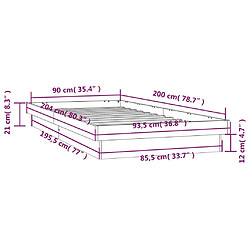 Acheter vidaXL Cadre de lit à LED sans matelas 90x200 cm bois massif