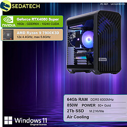 Sedatech PC Gamer Pro Compact ATX • AMD Ryzen 9 7900X3D • RTX4080 Super • 64Go DDR5 • 2To SSD M.2 • Windows 11