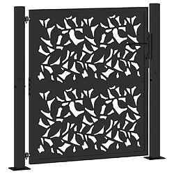 vidaXL Portail de jardin noir 105x105 cm acier conception de feuilles