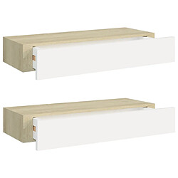 vidaXL Étagères à tiroir murales 2 pcs Chêne et blanc 60x23,5x10cm MDF