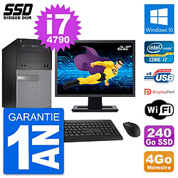 PC Tour Dell 3020 Ecran 22" Intel Core i7-4790 RAM 4Go SSD 240Go Windows 10 Wifi - Occasion