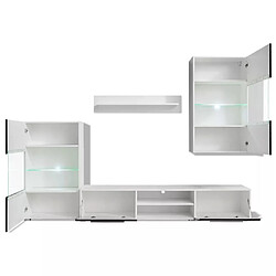 Helloshop26 Meuble télé buffet tv télévision design pratique mural 5 pièces avec éclairage led noir 2502198 pas cher