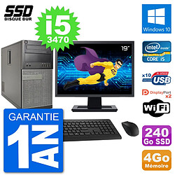 PC Tour Dell 7010 Ecran 19" Intel Core i5-3470 RAM 4Go SSD 240Go Windows 10 Wifi - Occasion