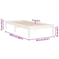 vidaXL Cadre de lit sans matelas blanc bois massif 90x200 cm pas cher