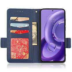 Etui en PU texture litchi, fermoir magnétique double, anti-chocs avec support pour votre Motorola Edge 30 Neo 5G - bleu foncé