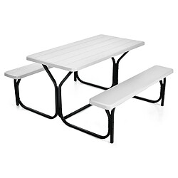 Helloshop26 Table de jardin avec 2 banc table de pique-nique/camping pour 4 à 6 personnes 137 x 150 x 71 cm blanc 20_0004193