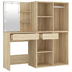 Helloshop26 Coiffeuse à led avec 2 armoires 60 x 40 x 140 cm bois d'ingénierie beige 02_0006246