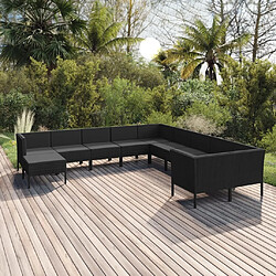 Maison Chic Salon de jardin 11pcs + coussins - Mobilier/Meubles de jardin - Table et chaises d'extérieur Résine tressée Noir -MN10725