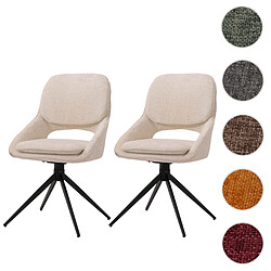 Mendler Lot de 2 chaises de salle à manger HWC-N73, chaise de cuisine, pivotante Auto-Return, tissu/textile chenille (490g/m²) Oeko-Tex ~ crème-beige